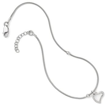 Sterling Silver Polished Heart w/1in ext. Anklet QLF337-9
