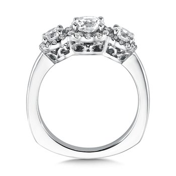3-Stone Halo Style Engagement Ring R9473W