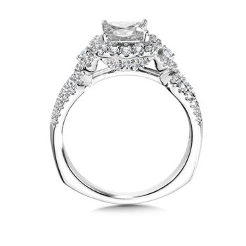Wide Princess-Cut Diamond Halo Engagement Ring R1060W