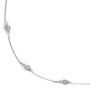 Sterling Silver Polished & Textured Beaded w/1in ext. Anklet QLF336-9