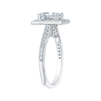 14K White Gold Emerald Diamond Halo Engagement Ring (Semi-Mount) CAE0091E-37W