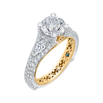 14K Two-Tone Gold Round Diamond Engagement Ring with Split Shank (Semi-Mount) CA0123E-37WY-2.00