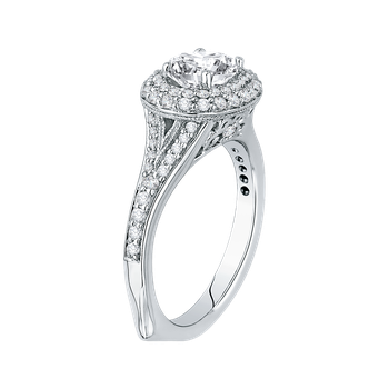 Oval Diamond Double Halo Engagement Ring with Split Shank In 14K White Gold (Semi-Mount) CAO0062E-37W