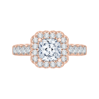 14K Rose Gold Cushion Cut Diamond Halo Engagement Ring (Semi-Mount) CAU0037E-37P