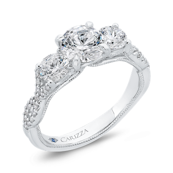 14K White Gold Three-Stone Engagement Ring with Round Diamond (Semi-Mount) CA0455EH-37W-1.00